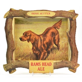 Rams Head Ale 1940s Cardboard Shadowbox Sign IRISH SETTER
