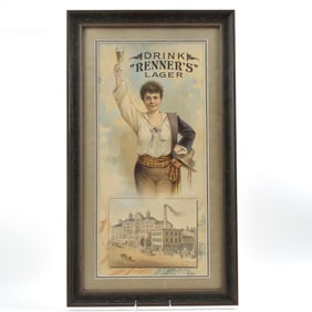 Renner's Lager Beer Pre-Prohibition Factory Scene Lithograph RARE