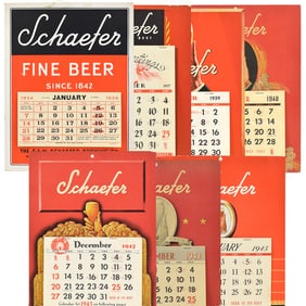Schaefer Beer Cardboard Calendars Lot of 7 1934-1945