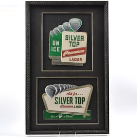 Silver Top Beer 1950s Pressed Composition Signs Lot of 2