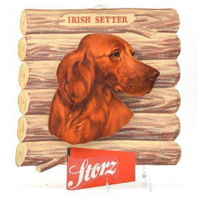 Storz 1950s Artist Concept Illustrated Die Cut Cardboard Sign IRISH SETTER