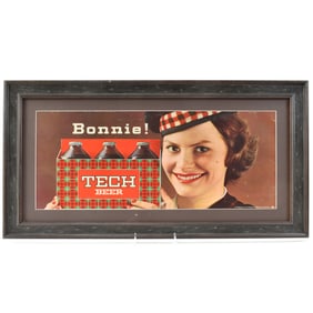 Tech Beer 1960s Stubby Bottles Cardboard Sign BONNIE