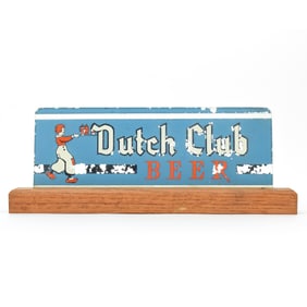 Dutch Club Beer 1930s Reverse-Painted Glass Insert for Illuminated Sign