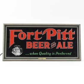 Fort Pitt Beer 1930s Illuminated Glass Sign SHARP CRYSTAL RARE