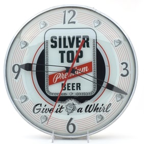 Silver Top Beer 1950s Pam Illuminated Clock BLACK CIRCLE VRTN