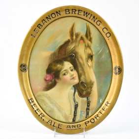 Lebanon Brewing Pre-Prohibition Serving Tray Equestrian Horse Victorian Lady