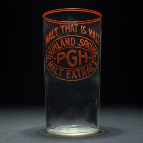 Highland Spring Rueter Malt Extract Red Etched Prohibition Era Glass