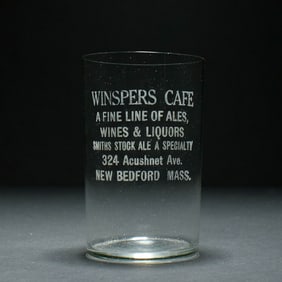 Winsper's Cafe Etched Pre-Prohibition Glass N. BEDFORD MA RARE