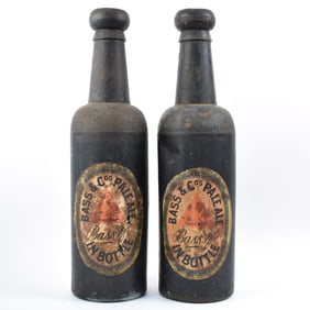 Bass and Co Early Tin Display Bottles Lot of 2 LARGE 27 INCH HEIGHT