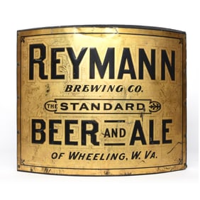 Reymann Beer-Ale Pre-Pro Tuchfarber Tin Corner Sign WEST VIRGINIA