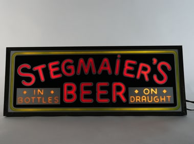 Stegmaiers Beer In Bottles On Draught Illuminated Sign RARE GILLCO