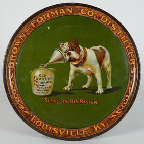 Brown Forman Distillers Old Tucker Whiskies Bulldog Pre-Prohibition Tray RARE