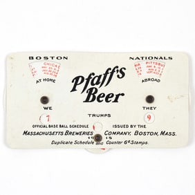 Alleys Pfaff's Beer Celluloid 1915 Boston Baseball Schedule RED SOX BRAVES OUTSTANDING