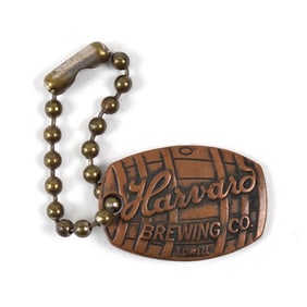 Harvard Brewing 1930s Brass or Copper Barrel Charm Key Chain