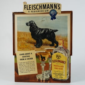 Fleischmanns Gin 1940s Die Cut Cardboard Sign COCKER SPANIEL