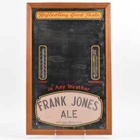 Frank Jones Ale 1940s Thermometer Barometer Mirrored Sign RARE