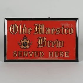 Olde Maestro Brew Served Here Celluloid Over TOC Prismatic Sign ULTRA RARE