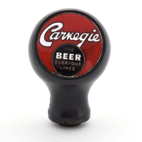 Carnegie Beer 1930s Enameled Ball Tap Knob EVERYONE LIKES RED-BLACK