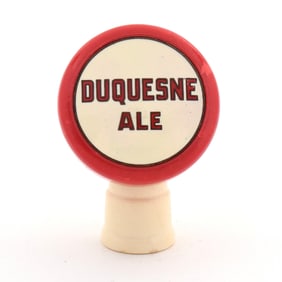 Duquesne Ale 1940s Tap Knob WHITE ON RED WHITE STEM