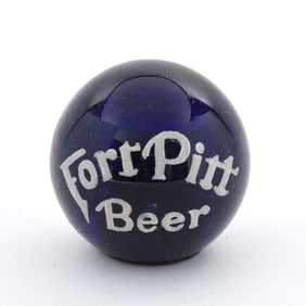 Fort Pitt Beer Etched 1930s Deep Cobalt Blue Glass Tap Knob SMALLER