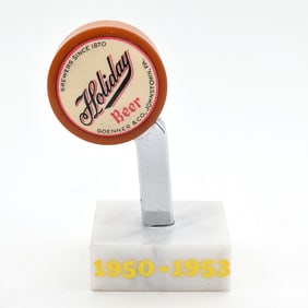 Holiday Beer 1930s 2-Sided Side Pull Tap Knob GOENNER