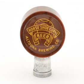 Horse Shoe Curve Beer 1940s Plastic Faux Woodgrain Tap Knob