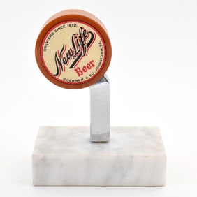 New Life Beer 1930s 2-Sided Side Pull Tap Knob GOENNER