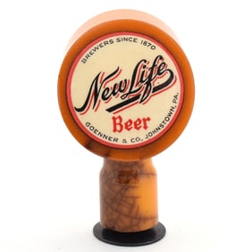 New Life Beer 2-Sided 1930s Plastic-Bakelite Tap Knob RED-BLACK