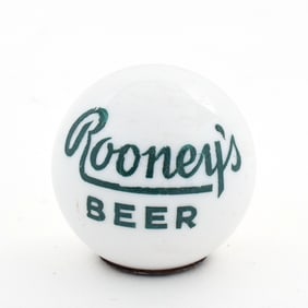 Rooney's Beer 1930s Milk Glass Ball Tap Knob