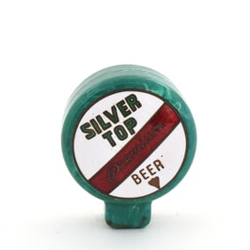 Silver Top Beer 1940s 2-Sided Enameled Insert Tap Knob PULL PREMIUM GREEN