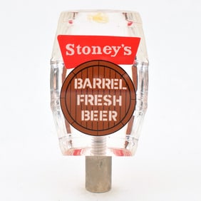 Stoneys Barrel Fresh Beer 1960s Figural Lucite Tap Handle BARREL