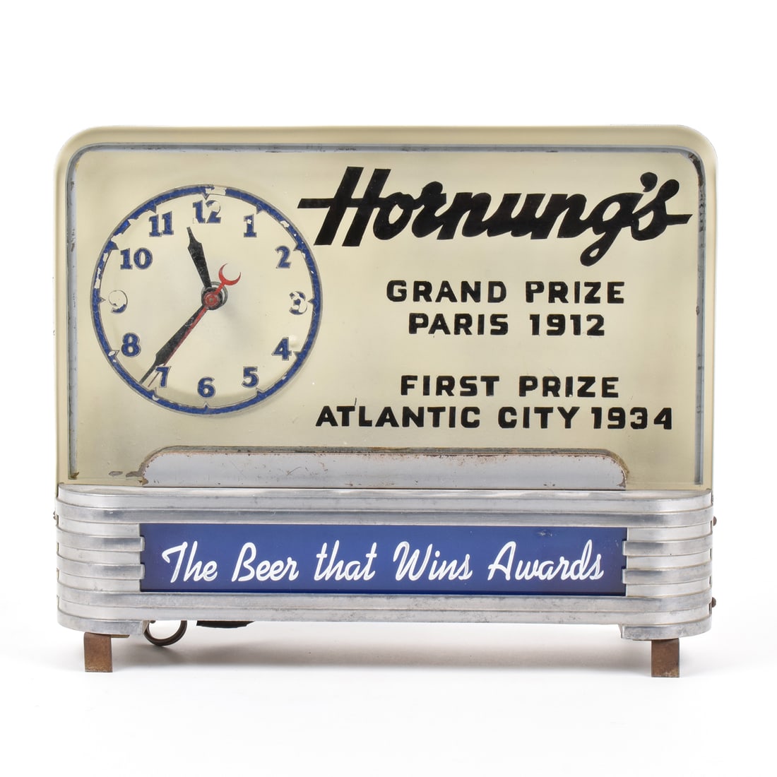 Hornung's 1930s Price Bros Reverse-Painted Illuminated Clock Sign