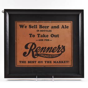 Renner's Beer-Ale 1930s POS Cardboard Sign (1 of 2)