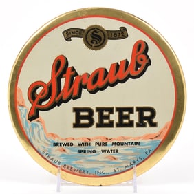 Straub Beer 1930s Button Sign SCARCE
