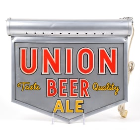 Union Beer-Ale Porcelain Enameled Glass GILLCO Illuminated Sign RARE