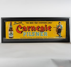 Carnegie Pilsner Drink The Beer That Everyone Likes Framed Tin Sign RARE