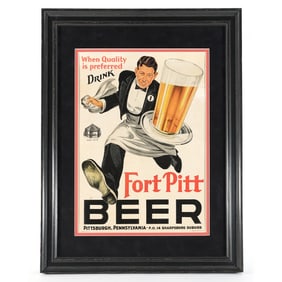 Fort Pitt Beer Running Waiter Sign SCARCE OUTSTANDING