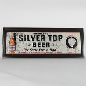 Silver Top Old Stock Beer Duquesne Finest Beer In Town Tin Sign RARE