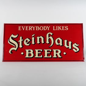 Steinhaus Beer Everybody Likes Embossed Tin Sign RARE