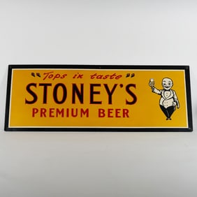 Stoneys Tops In Taste Premium Beer Vintage Tin Advertising Sign RARE