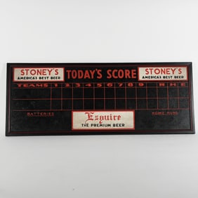 Stoneys America Best Esquire Premium Beer Masonite Baseball Scoreboard Sign