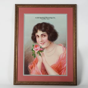Cold Spring Brewing Pre-Prohibition Victorian Lady Chromolithograph RARE OUTSTANDING