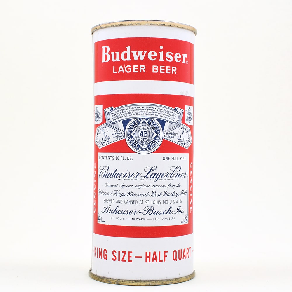Budweiser Beer 16 Ounce Flat Top SPLIT LABEL WHITE ST LOUIS 226-24 MINTY (1 of 6)