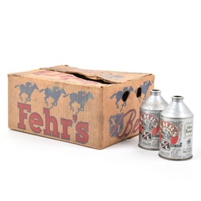 Fehrs XL Beer 12-Can Cardboard Crowntainer Carton and 2 Cans 193-25
