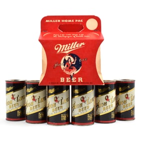 Miller Beer 1950s Cardboard 6-Pack Holder and 6 Flat Tops 99-36