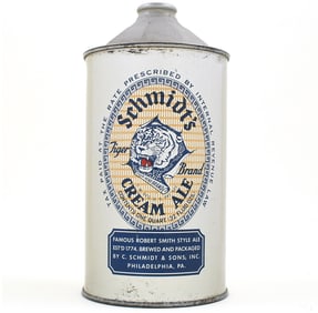 Schmidts Cream Ale Quart Cone Top 4 LINES TEXT 219-1 TIGER CLEAN
