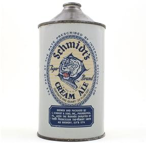 Schmidts Cream Ale Quart Cone Top GRAY 218-17 TIGER SHARP