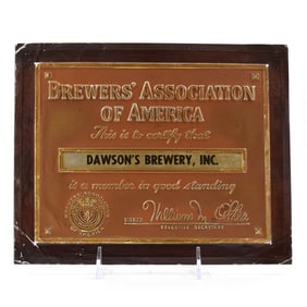 Dawsons Brewery Brewers Assoc 1940s Membership Plaque