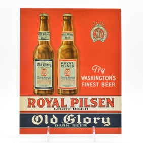 Royal Pilsen Old Glory Light-Dark Beers 1930s Tin Sign SCARCE