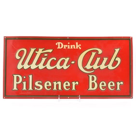 Utica Club Pilsener Beer 1930s Embossed Tin Sign CLEAN